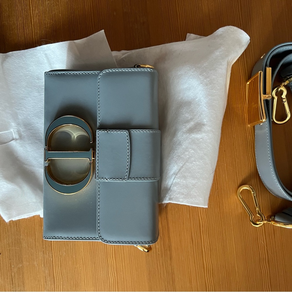 Dior Gray Leather Shoulder Bag with Gold Hardware